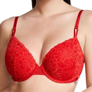 Victoria's Secret Sexy Red Lace Overlay Lined Demi Underwire Bra 36DDD